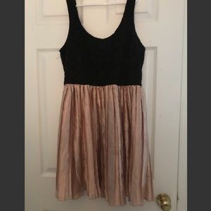 Black and Blush Lace and Satin Dress